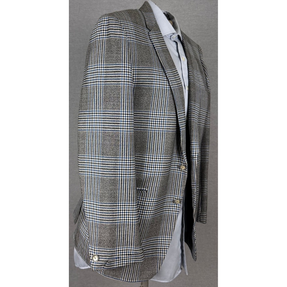 Vintage 50s 60s Bespoke Glen Plaid Sport Coat Grey Blue 40S Psychedelic Lining